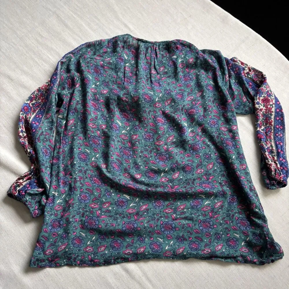 Lucky Brand Boho Blue Peasant Top Women’s M – 3/4 Sleeve - Picture 5 of 8